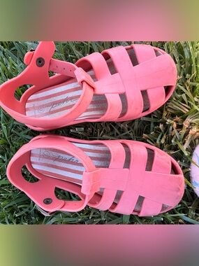 Girls Coral Pink Jelly Sandals with Ankle Strap